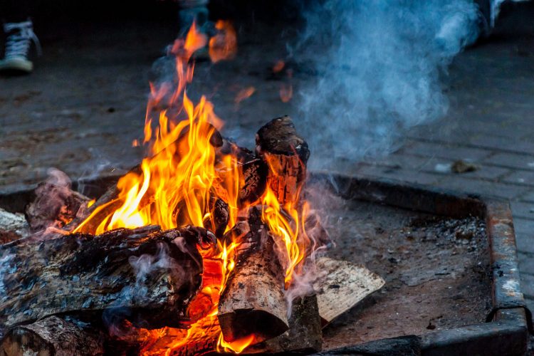 A close-up of a burning campfire.